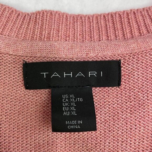 Tahari Pink V-neck Long Sleeve Knit Sweater Cotton Blend Women's Sz XL - Picture 3 of 6